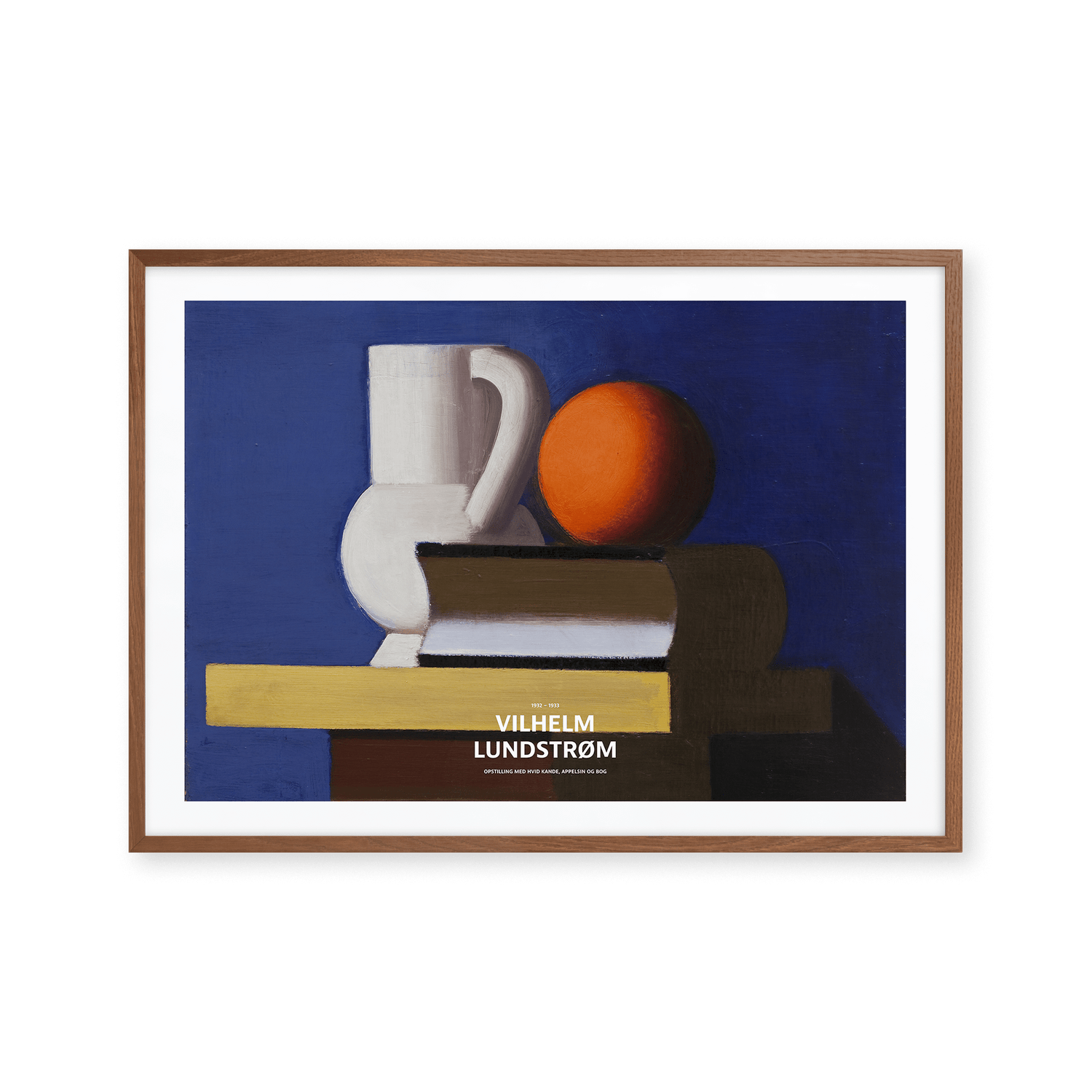 Setup with white jug, orange, and book