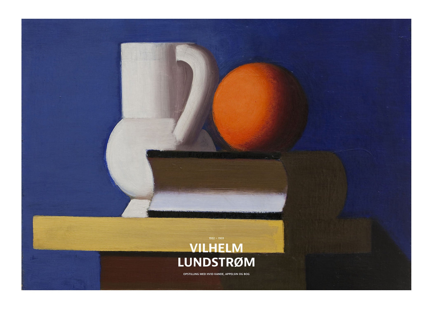 Setup with white jug, orange, and book